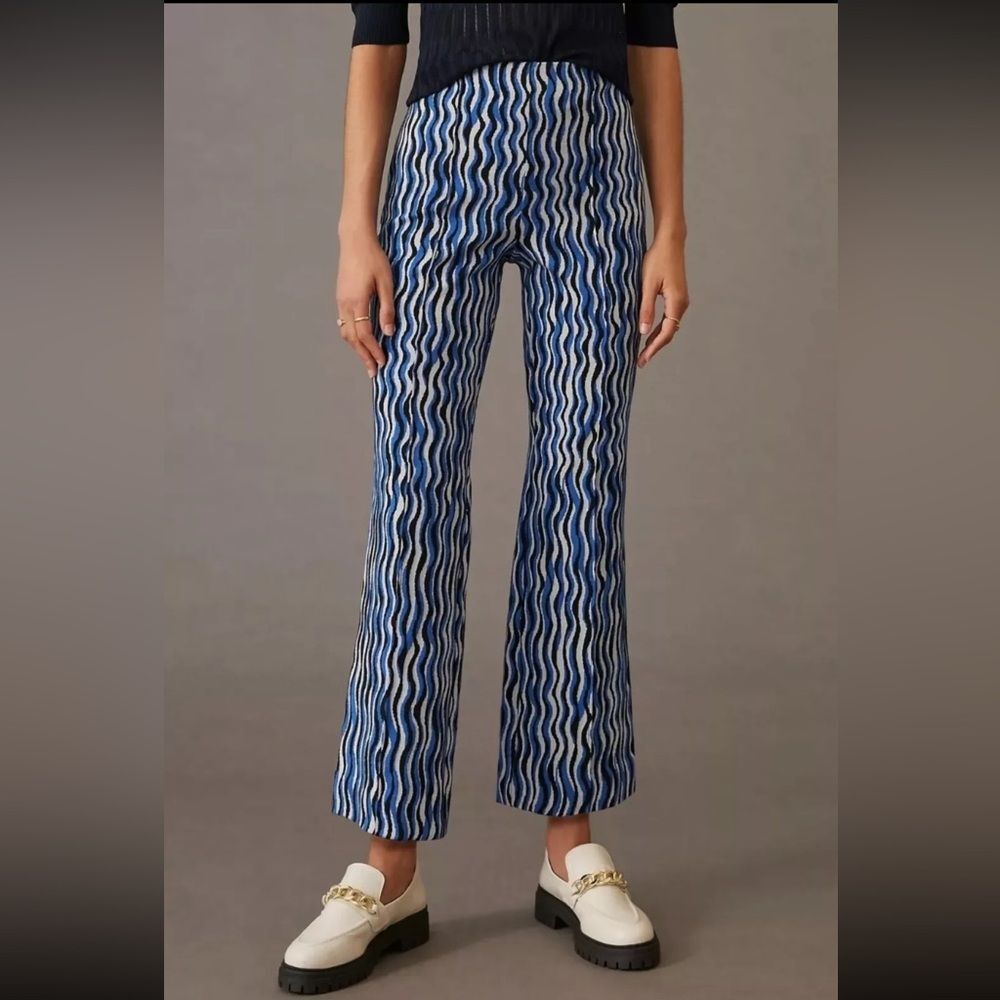 Anthropologie Maeve Womens Pants XS Margot Kick Flare Trouser  Wavy Blue Stripe
